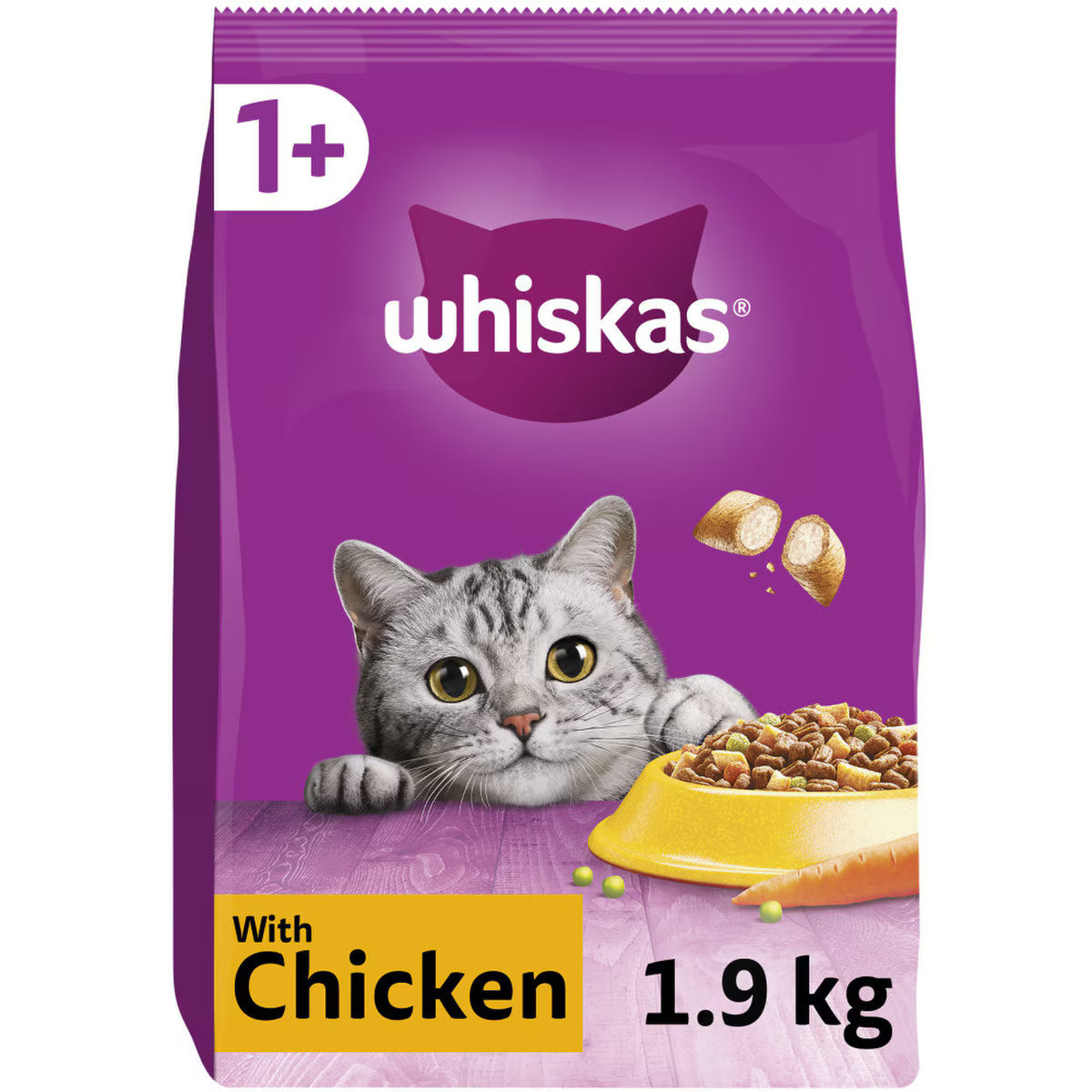 WHISKAS 1+ Adult Cat Dry Food Chicken 1.9 kg