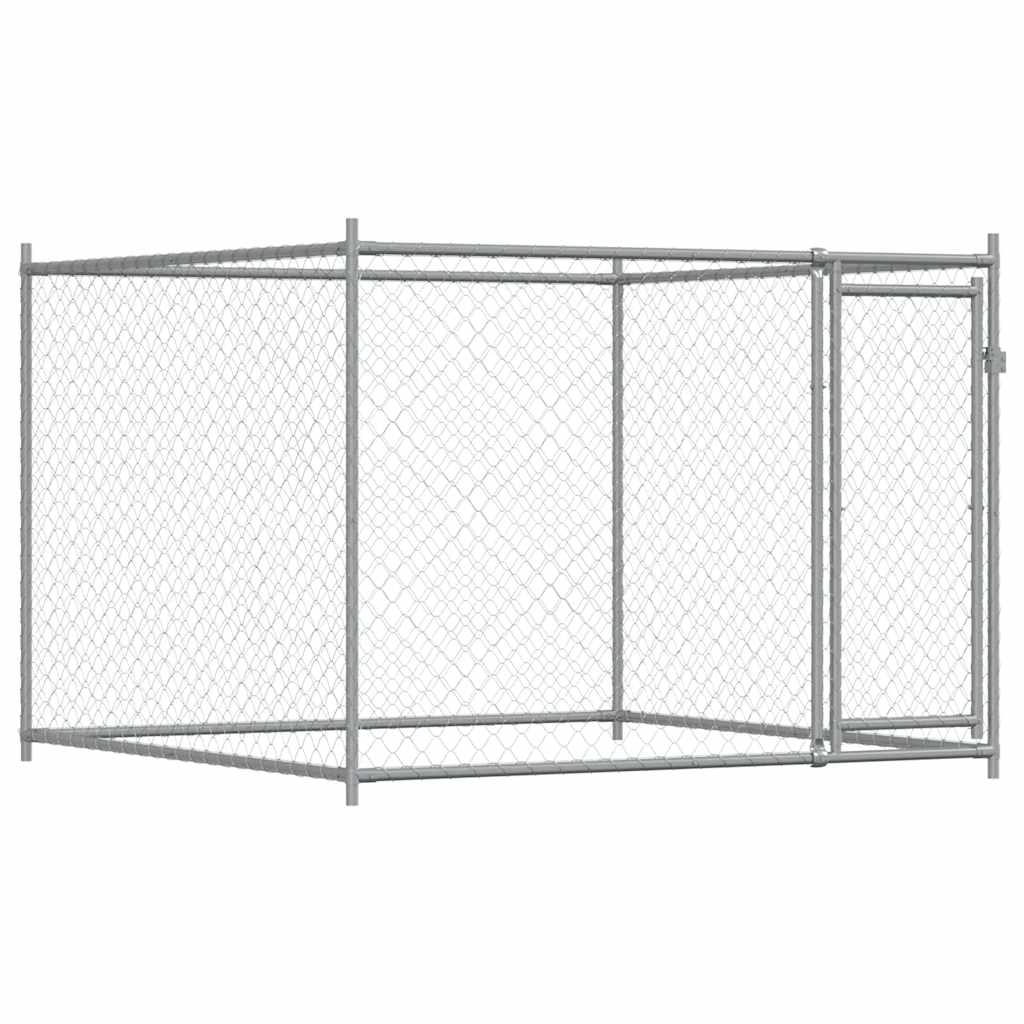 vidaXL Dog Kennel with Door Grey 2x2x1.5 Galvanized Steel